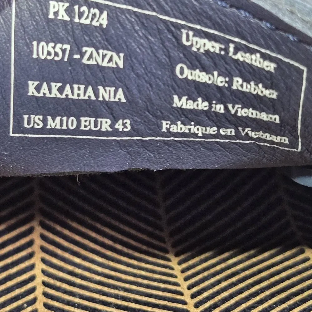 OluKai Kakaha Nia‎ Mens 10 Mood Indigo Blue Leather Slip On Shoes Loafers